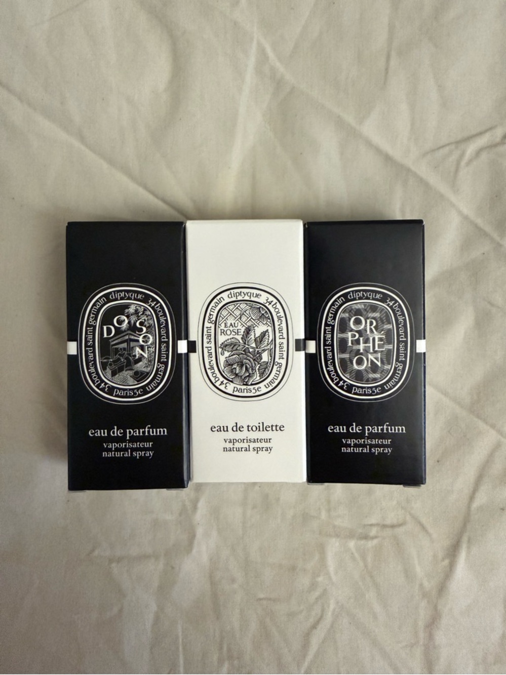 Set of 3 Diptyque travel size eau de parfum / toilette